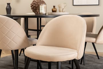 Spisegruppe Möbelfashion Copenhagen spisegruppe 140 cm rund med 6 Velvet-stoler Beige/svart2 - Møbler - Bord - Spisegruppe