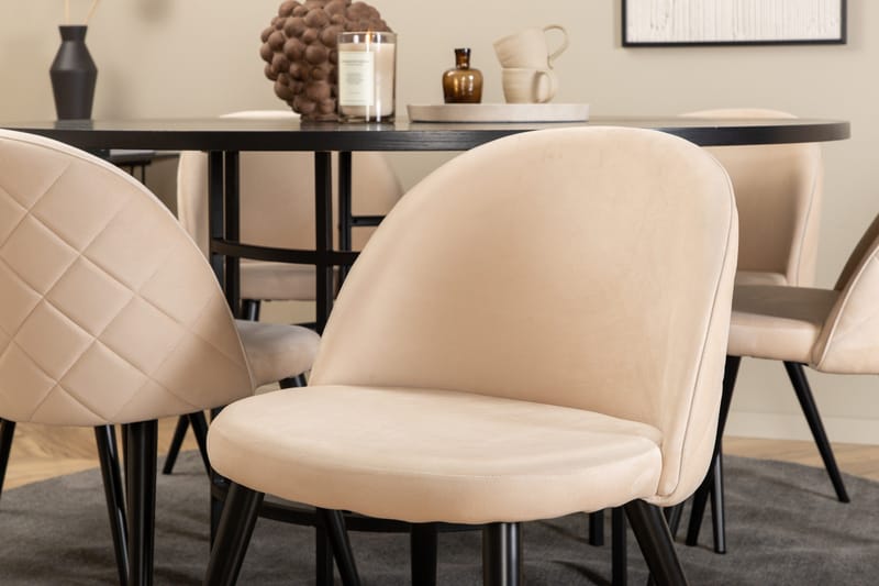 Spisegruppe Möbelfashion Copenhagen spisegruppe 140 cm rund med 6 Velvet-stoler Beige/svart2 - Møbler - Bord - Spisegruppe