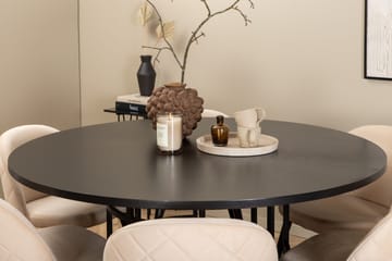 Spisegruppe Möbelfashion Copenhagen spisegruppe 140 cm rund med 6 Velvet-stoler Beige/svart2 - Møbler - Bord - Spisegruppe