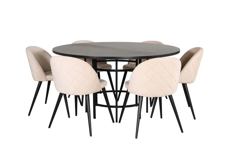 Spisegruppe Möbelfashion Copenhagen spisegruppe 140 cm rund med 6 Velvet-stoler Beige/svart2
