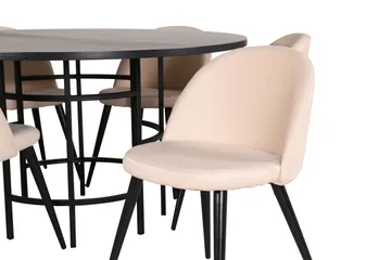 Spisegruppe Möbelfashion Copenhagen spisegruppe 140 cm rund med 6 Velvet-stoler Beige/svart2 - Møbler - Bord - Spisegruppe