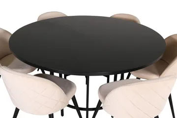 Spisegruppe Möbelfashion Copenhagen spisegruppe 140 cm rund med 6 Velvet-stoler Beige/svart2 - Møbler - Bord - Spisegruppe