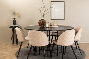 Spisegruppe Möbelfashion Copenhagen spisegruppe 140 cm rund med 6 Velvet-stoler Beige/svart2 - Møbler - Bord - Spisegruppe