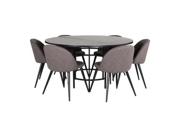Spisegruppe Möbelfashion Copenhagen spisegruppe 140 cm rund med 6 Velvet-stoler Svart/grå - Møbler - Bord - Spisegruppe