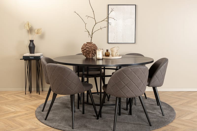 Spisegruppe Möbelfashion Copenhagen spisegruppe 140 cm rund med 6 Velvet-stoler Svart/grå - Møbler - Bord - Spisegruppe