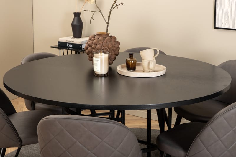 Spisegruppe Möbelfashion Copenhagen spisegruppe 140 cm rund med 6 Velvet-stoler Svart/grå - Møbler - Bord - Spisegruppe