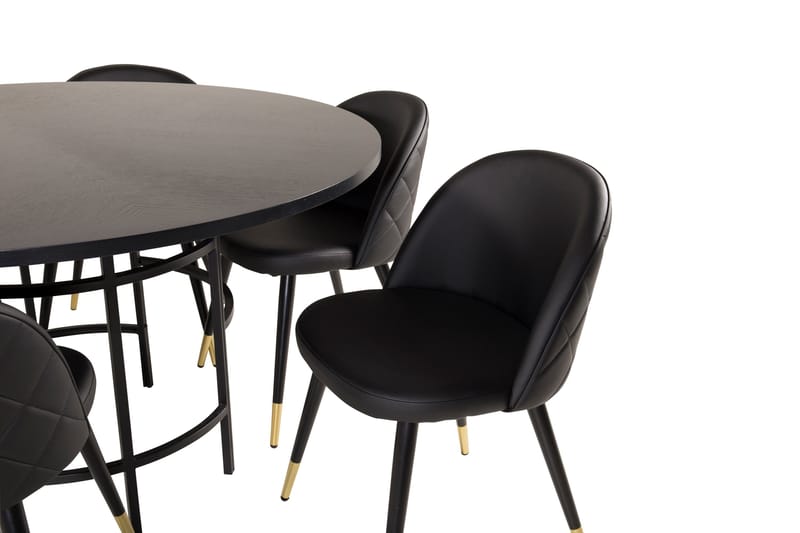 Spisegruppe Möbelfashion Copenhagen spisegruppe 140 cm rund med 6 Velvet-stoler Svart/GULL - Møbler - Bord - Spisegruppe