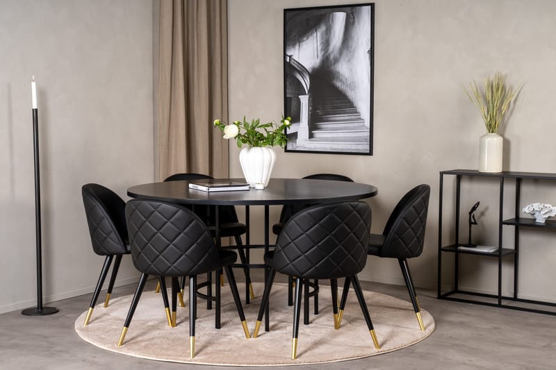 Spisegruppe Möbelfashion Copenhagen spisegruppe 140 cm rund med 6 Velvet-stoler Svart/GULL - Møbler - Bord - Spisegruppe