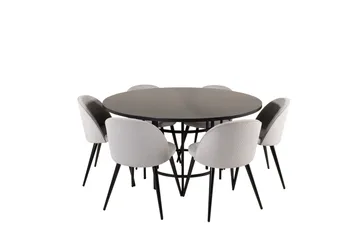 Spisegruppe Möbelfashion Copenhagen spisegruppe 140 cm rund med 6 Velvet-stoler Svart/Lys grå - Møbler - Bord - Spisegruppe