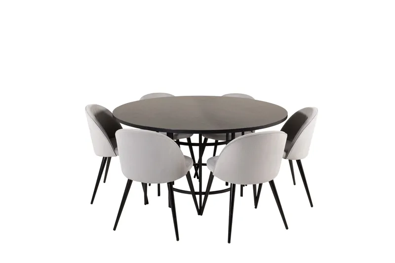 Spisegruppe Möbelfashion Copenhagen spisegruppe 140 cm rund med 6 Velvet-stoler Svart/Lys grå - Møbler - Bord - Spisegruppe