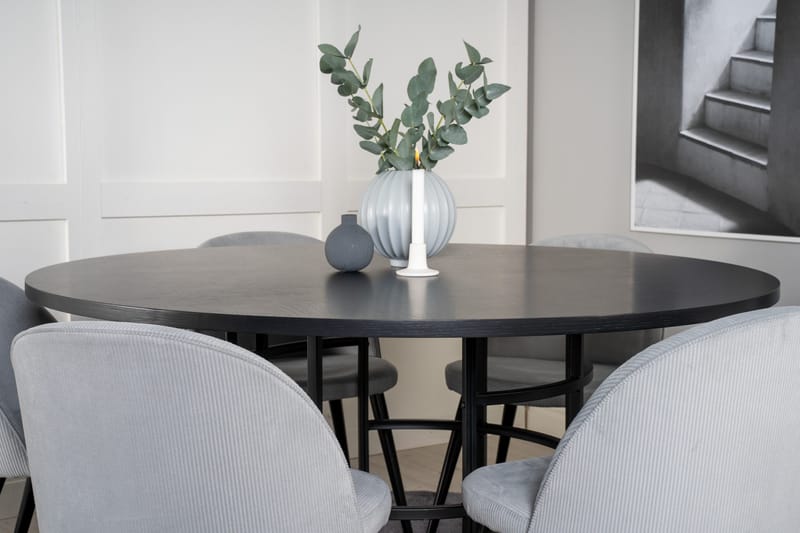 Spisegruppe Möbelfashion Copenhagen spisegruppe 140 cm rund med 6 Velvet-stoler Svart/Lys grå - Møbler - Bord - Spisegruppe
