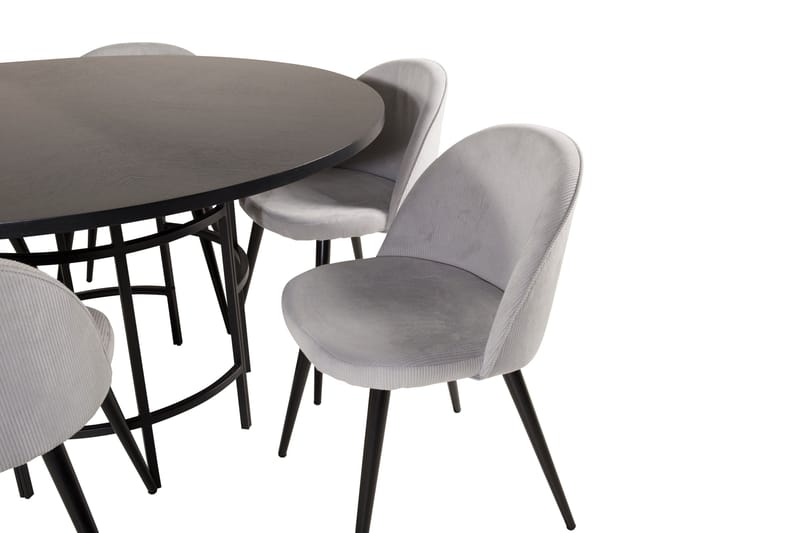 Spisegruppe Möbelfashion Copenhagen spisegruppe 140 cm rund med 6 Velvet-stoler Svart/Lys grå - Møbler - Bord - Spisegruppe