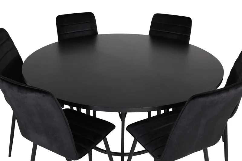 Spisegruppe Möbelfashion Copenhagen spisegruppe 140 cm rund med 6 Windu Lyx-stoler Svart - Møbler - Bord - Spisegruppe