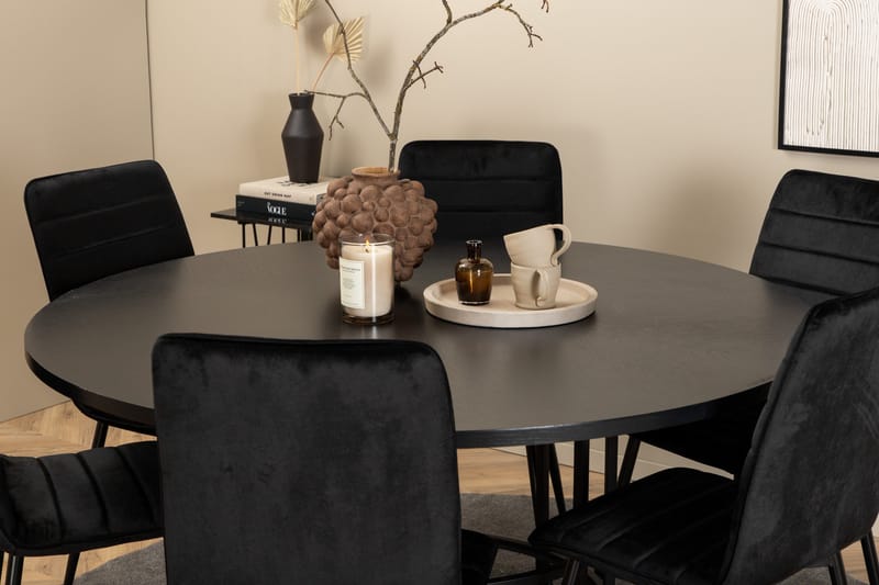Spisegruppe Möbelfashion Copenhagen spisegruppe 140 cm rund med 6 Windu Lyx-stoler Svart - Møbler - Bord - Spisegruppe