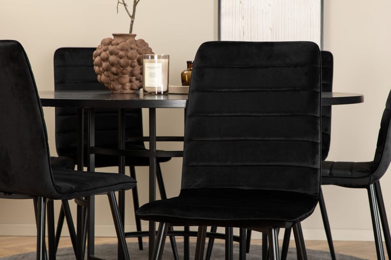 Spisegruppe Möbelfashion Copenhagen spisegruppe 140 cm rund med 6 Windu Lyx-stoler Svart - Møbler - Bord - Spisegruppe