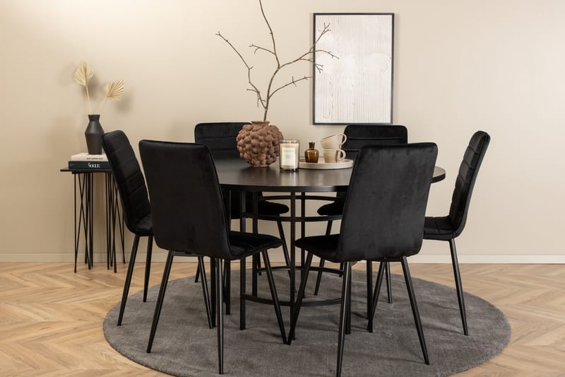 Spisegruppe Möbelfashion Copenhagen spisegruppe 140 cm rund med 6 Windu Lyx-stoler Svart - Møbler - Bord - Spisegruppe