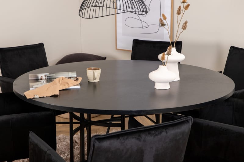 Spisegruppe Möbelfashion Copenhagen spisegruppe 140 cm rund med 6 Petra-stoler Svart - Møbler - Bord - Spisegruppe