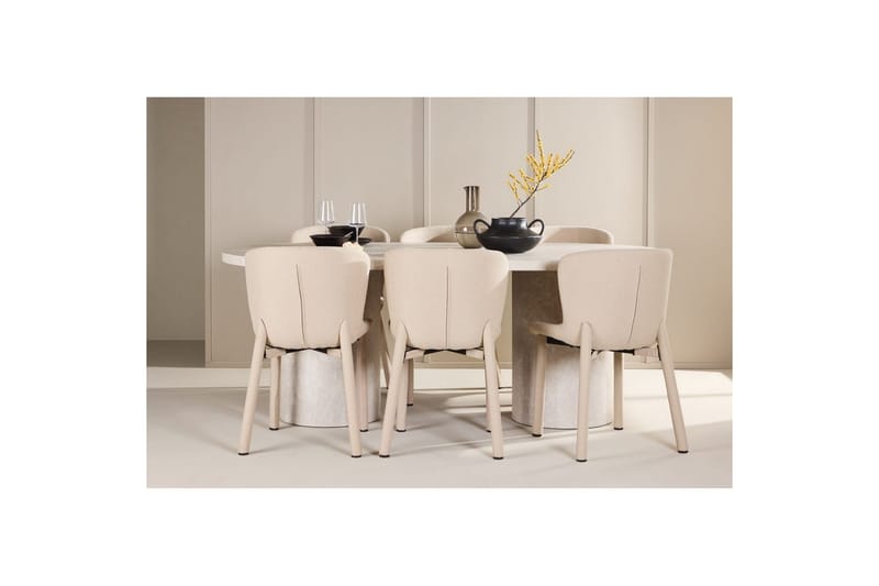 Spisegruppe Narvik 100x200 cm Beige med 6 Astoria Stoler Beige - Beige - Møbler - Bord - Spisegruppe