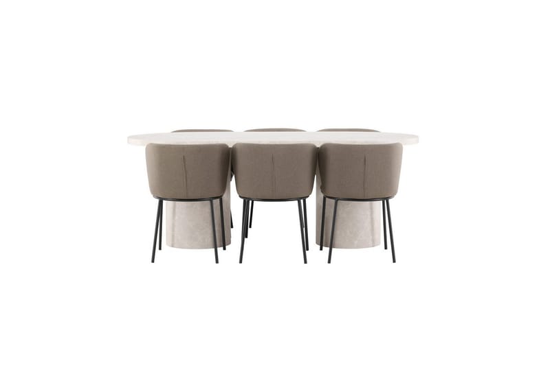Spisegruppe Narvik 100x200 cm Beige med 6 Edina Stoler Svart / Brun - Svart / Brun - Møbler - Bord - Spisegruppe