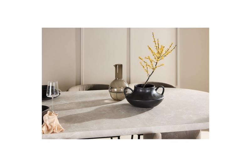 Spisegruppe Narvik 100x200 cm Beige med 6 Edina Stoler Svart / Brun - Svart / Brun - Møbler - Bord - Spisegruppe