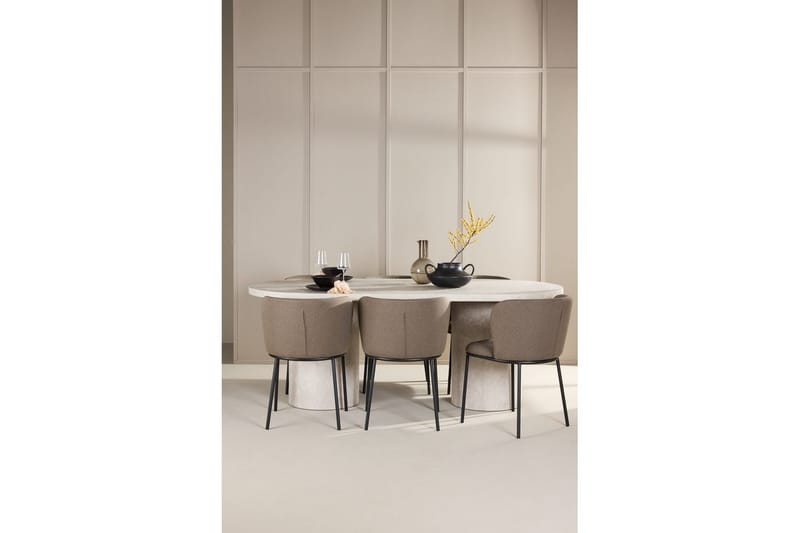 Spisegruppe Narvik 100x200 cm Beige med 6 Edina Stoler Svart / Brun - Svart / Brun - Møbler - Bord - Spisegruppe