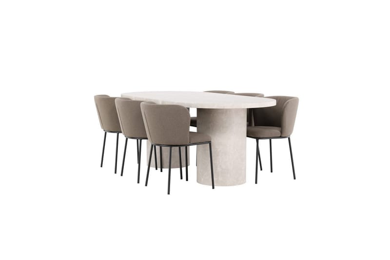 Spisegruppe Narvik 100x200 cm Beige med 6 Edina Stoler Svart / Brun - Svart / Brun - Møbler - Bord - Spisegruppe
