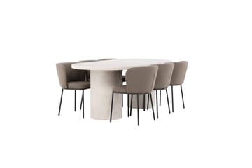 Spisegruppe Narvik 100x200 cm Beige med 6 Edina Stoler Svart / Brun - Svart / Brun - Møbler - Bord - Spisegruppe