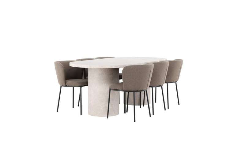 Spisegruppe Narvik 100x200 cm Beige med 6 Edina Stoler Svart / Brun - Svart / Brun - Møbler - Bord - Spisegruppe