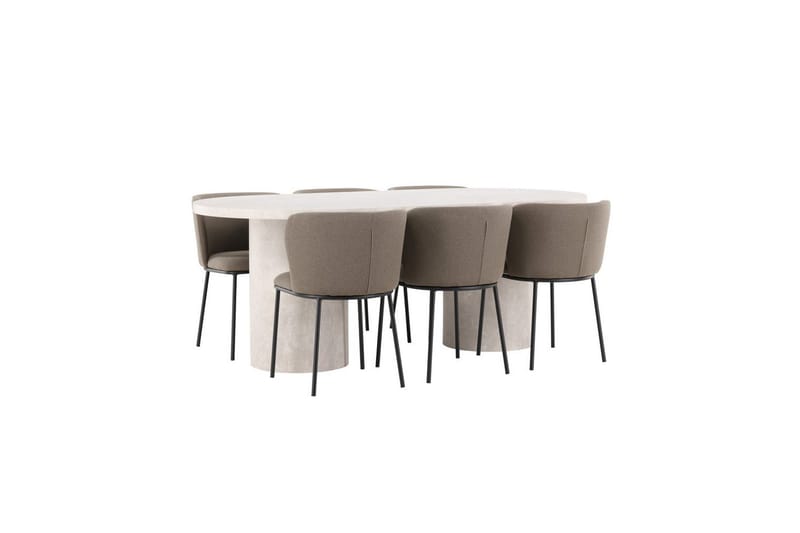 Spisegruppe Narvik 100x200 cm Beige med 6 Edina Stoler Svart / Brun - Svart / Brun - Møbler - Bord - Spisegruppe