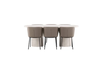 Spisegruppe Narvik 100x200 cm Beige med 6 Edina Stoler Svart / Brun - Svart / Brun - Møbler - Bord - Spisegruppe