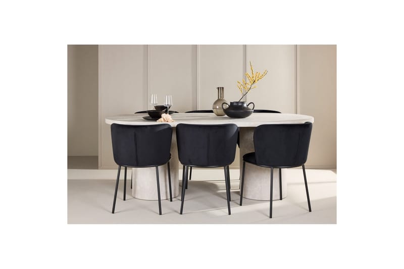 Spisegruppe Narvik 100x200 cm Beige med 6 Edina Stoler Svart - Svart - Møbler - Bord - Spisegruppe