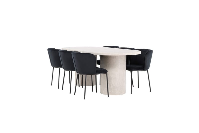 Spisegruppe Narvik 100x200 cm Beige med 6 Edina Stoler Svart - Svart - Møbler - Bord - Spisegruppe