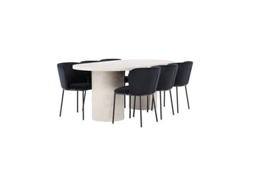 Spisegruppe Narvik 100x200 cm Beige med 6 Edina Stoler Svart - Svart - Møbler - Bord - Spisegruppe