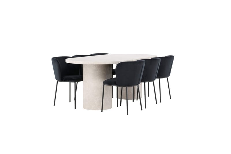 Spisegruppe Narvik 100x200 cm Beige med 6 Edina Stoler Svart - Svart - M�øbler - Bord - Spisegruppe