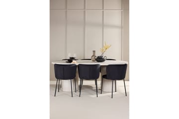 Spisegruppe Narvik 100x200 cm Beige med 6 Edina Stoler Svart - Svart - Møbler - Bord - Spisegruppe