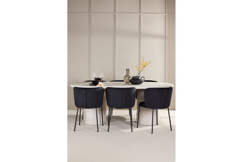 Spisegruppe Narvik 100x200 cm Beige med 6 Edina Stoler Svart - Svart - Møbler - Bord - Spisegruppe
