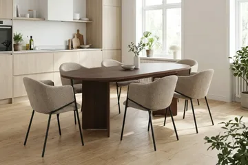 Spisegruppe Nordure Dano uttrekkbart spisebord 160–200 cm med 6 Filip spisestoler Greige - Møbler - Bord - Spisegruppe