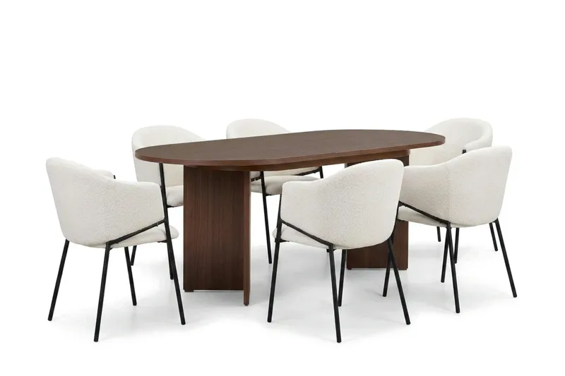 Spisegruppe Nordure Dano uttrekkbart spisebord 160–200 cm med 6 Filip spisestoler Vit