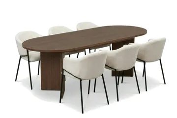 Spisegruppe Nordure Dano uttrekkbart spisebord 160–200 cm med 6 Filip spisestoler Vit - Møbler - Bord - Spisegruppe