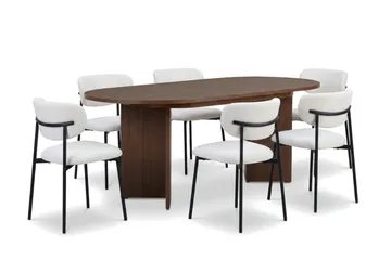 Spisegruppe Nordure Dano uttrekkbart spisebord 160–200 cm med 6 Lucy spisestoler Vit - Møbler - Bord - Spisegruppe