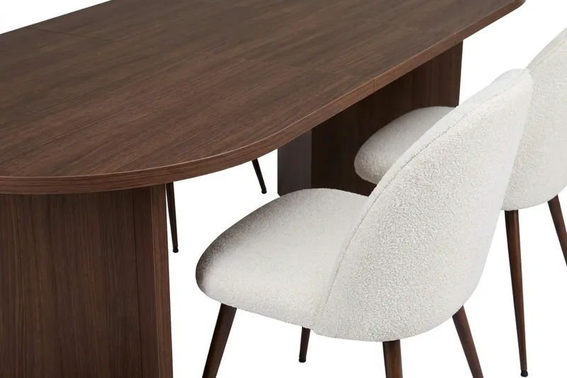 Spisegruppe Nordure Dano uttrekkbart spisebord 160–200 cm med 6 Nibe Plus spisestoler Vit - Møbler - Bord - Spisegruppe