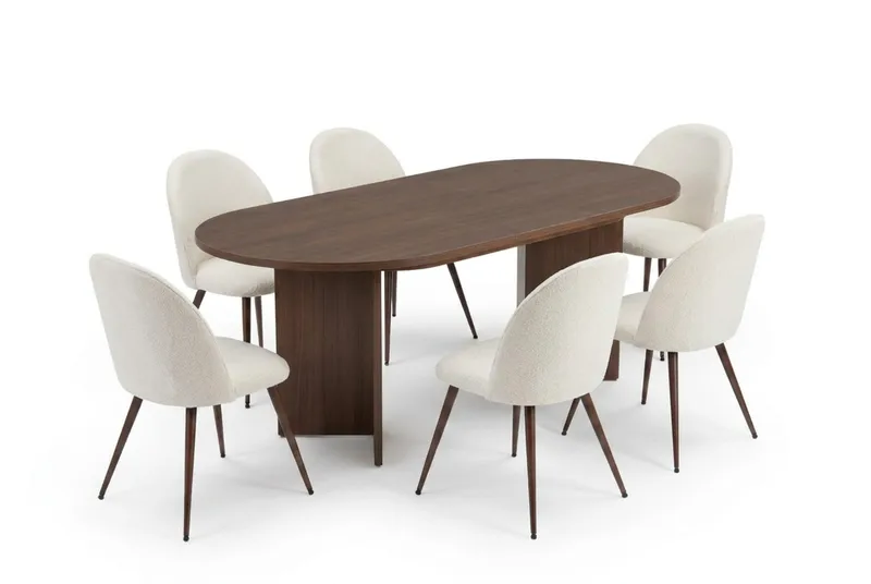 Spisegruppe Nordure Dano uttrekkbart spisebord 160–200 cm med 6 Nibe Plus spisestoler Vit - Møbler - Bord - Spisegruppe