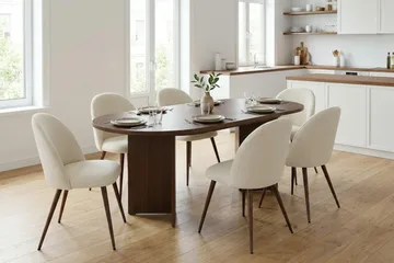 Spisegruppe Nordure Dano uttrekkbart spisebord 160–200 cm med 6 Nibe Plus spisestoler Vit - Møbler - Bord - Spisegruppe