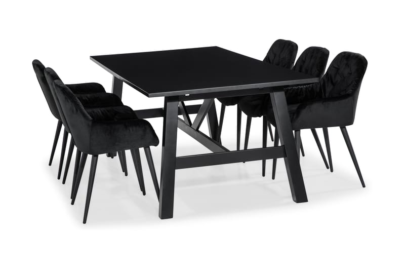 Spisegruppe Redex 220 cm med 6 Khloe Kjøkkenstoler Fløyel - Spisegruppe