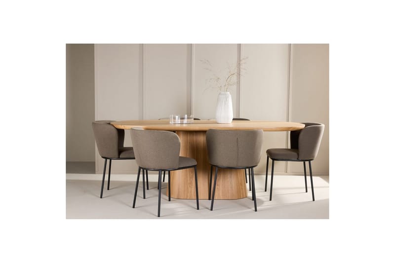 Spisegruppe Stjärnö 200x90 cm Natur med 6 stk Edina Stoler Svart / Brun - Svart / Brun - Møbler - Bord - Spisegruppe
