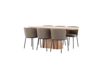 Spisegruppe Stjärnö 200x90 cm Natur med 6 stk Edina Stoler Svart / Brun - Svart / Brun - Møbler - Bord - Spisegruppe