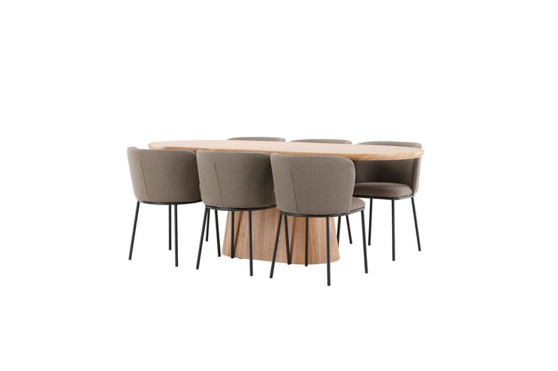 Spisegruppe Stjärnö 200x90 cm Natur med 6 stk Edina Stoler Svart / Brun - Svart / Brun - Møbler - Bord - Spisegruppe