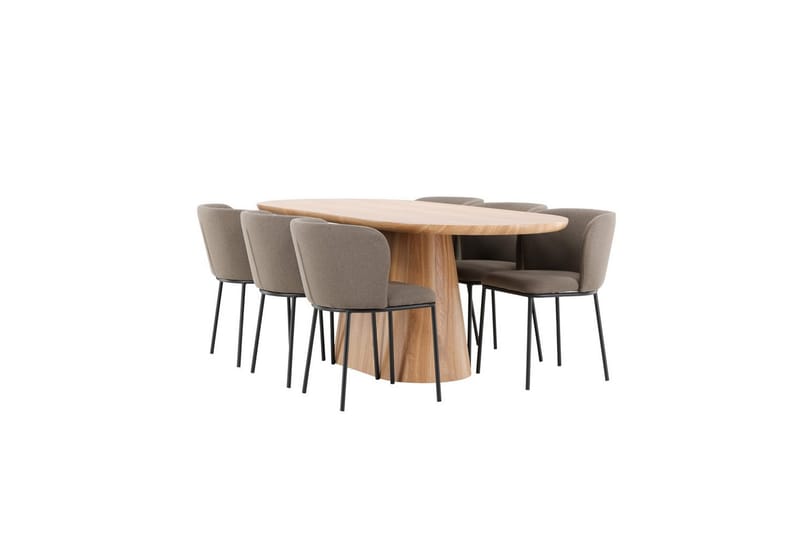 Spisegruppe Stjärnö 200x90 cm Natur med 6 stk Edina Stoler Svart / Brun - Svart / Brun - Møbler - Bord - Spisegruppe