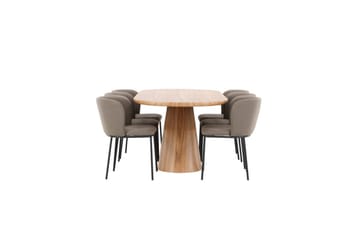 Spisegruppe Stjärnö 200x90 cm Natur med 6 stk Edina Stoler Svart / Brun - Svart / Brun - Møbler - Bord - Spisegruppe