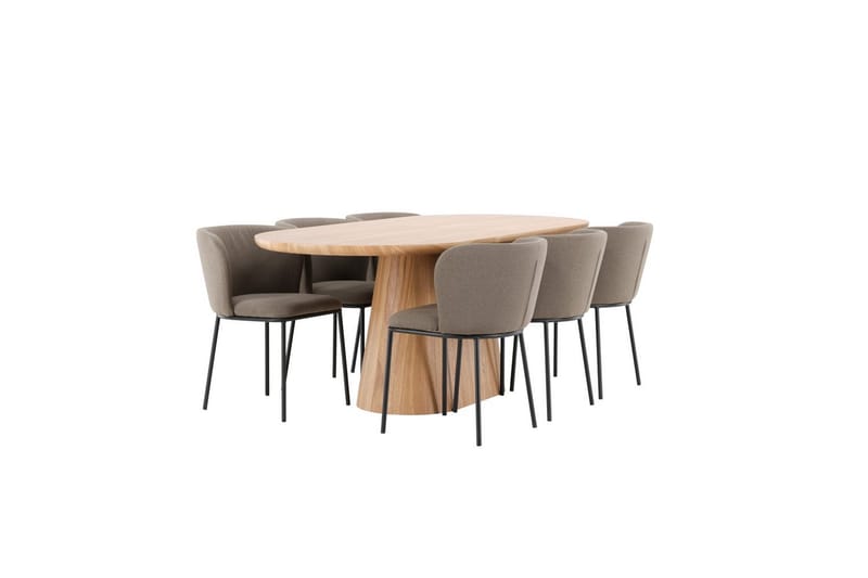 Spisegruppe Stjärnö 200x90 cm Natur med 6 stk Edina Stoler Svart / Brun - Svart / Brun - Møbler - Bord - Spisegruppe